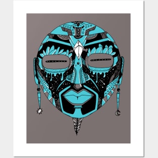 Blue Grey African Mask 2 Posters and Art